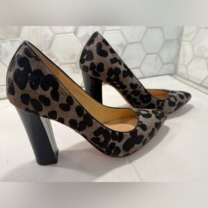 Cole Haan Chelsea Real Cow Fur Block Heel Pump Size 9.5 Leopard Print